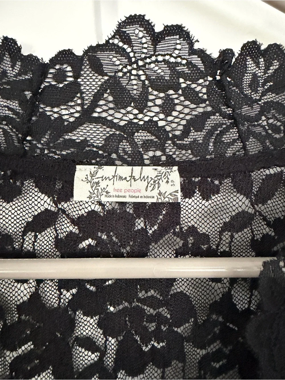Free People Black Sheer Lace V-Neck Long Sleeve Top